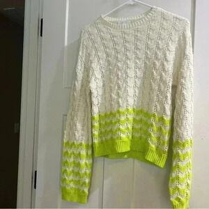 ABOUND Ivory/Green Sorbet Striped Pointella Knit Sweater Women's Size XXS, small
